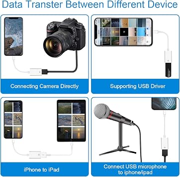Lightning to USB Camera Adapter Lightning Female OTG Cable Adapter for Select iPhone,iPad Models Support Connect Camera, Card Reader, USB Flash Drive, MIDI Keyboard, White