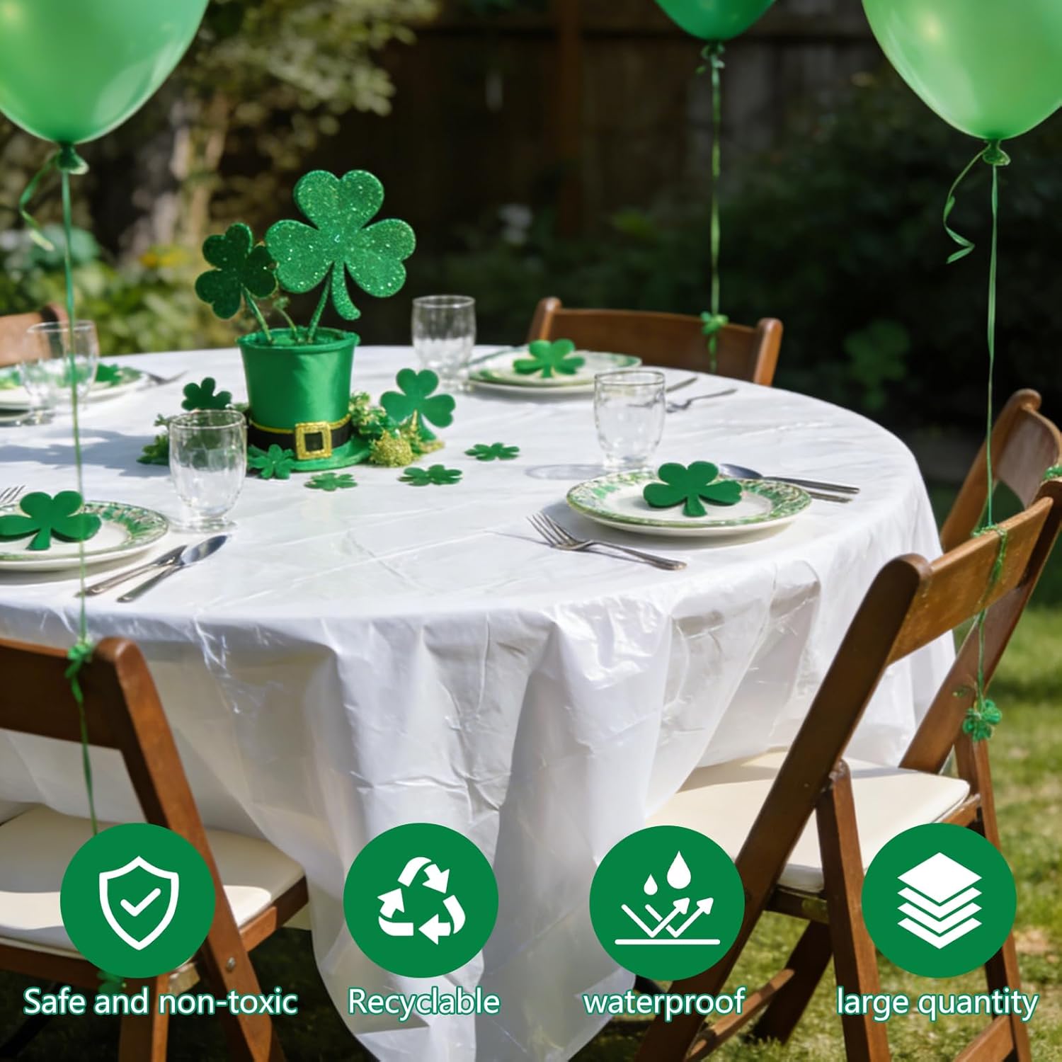 CIEOVO 12 Pcs St Patrick's Tablecloths, Disposable Round St Patrick's Table Cover 84 Inch Waterproof Table Covers for Irish Saint Patrick Party Family Birthday Party Decorations