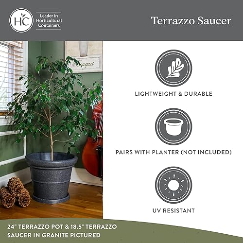 Miniatura 3 de The HC Companies Plato redondo de terrazo de 23 pulgadas para plantas, bandejas de plástico para macetas para interiores y exteriores, 23.38 x 23.38