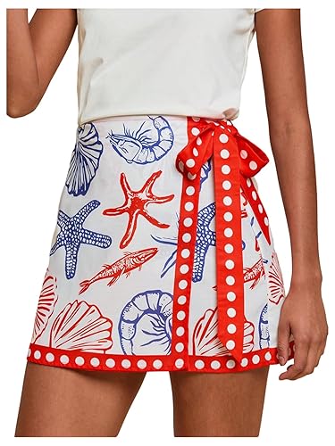 MAKEMECHIC Women's Boho Wrap Skirt Skort Summer Vacation Short Mini