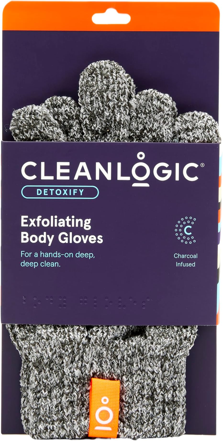Detoxify Charcoal Infused Exfoliating Glove, Stretchy Bath & Shower Gloves, Reusable Exfoliator Tool for Smooth & Softer Skin, 1 Pair