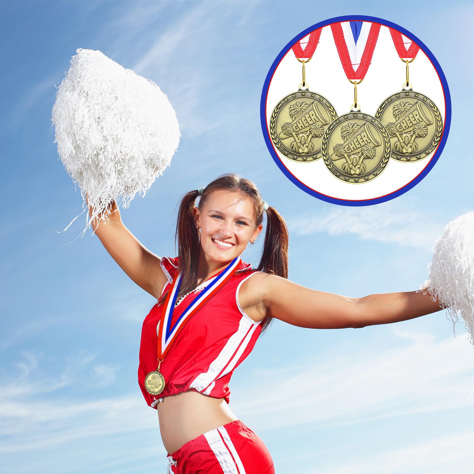 Equsion 36 medallas de premio con cintas para el cuello, premios deportivos dorados, fútbol, voleibol, baloncesto, animadora, medallas para niños, trofeo de fiesta deportiva, regalo para adultos