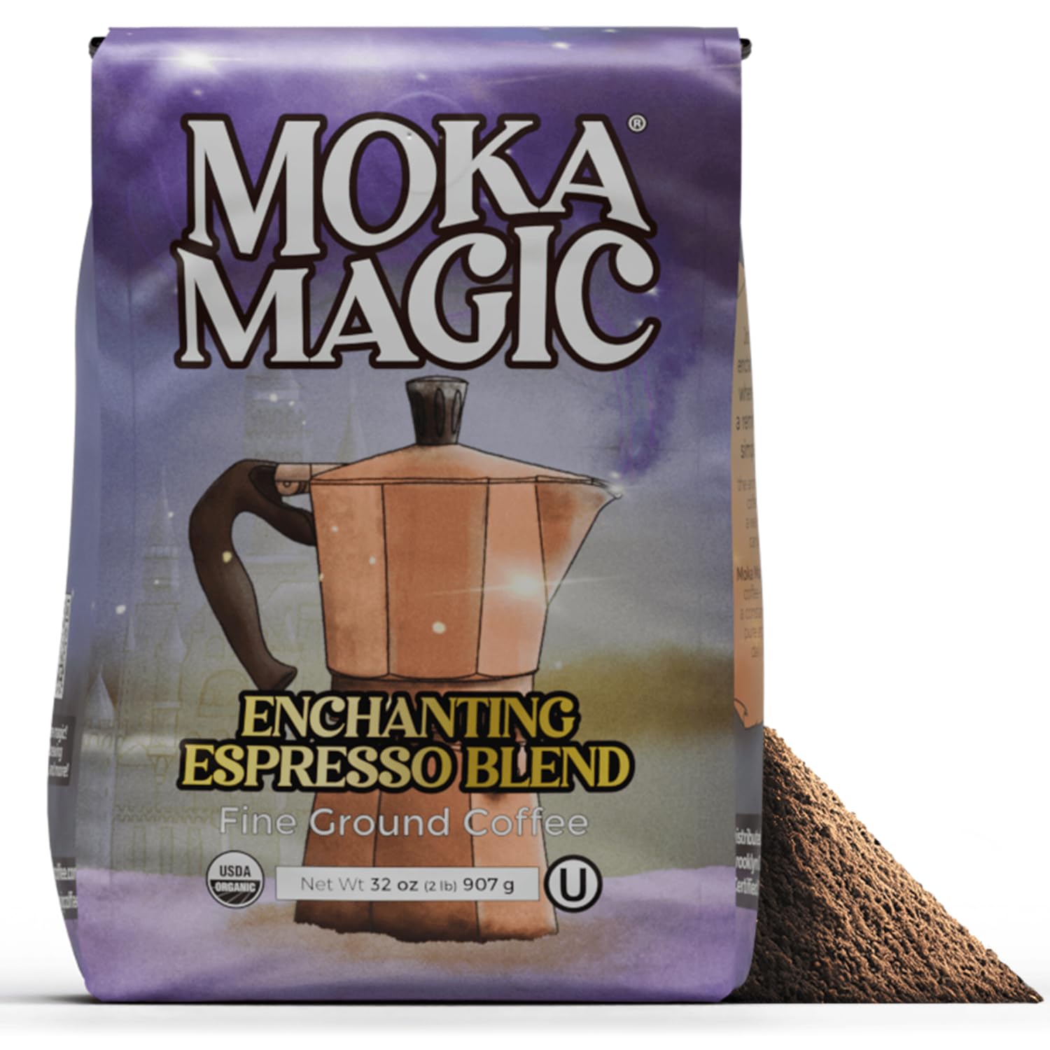 Moka Magic Organic Fine Ground Coffee | Enchanting Espresso Blend | Perfect Espresso for Moka Pots | 100% Arabica | 32 oz