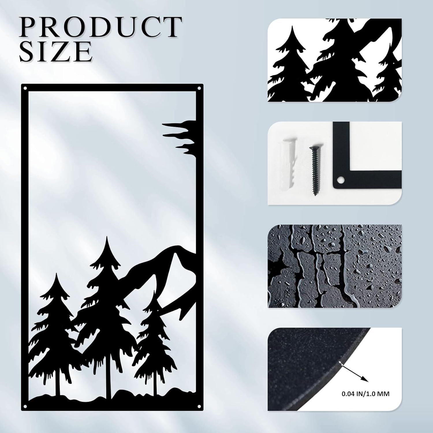 4 Pcs Mountain Scene Metal Wall Decor, Black Line Drawing Wall Art, Abstract Minimalist Rustic Nature Home Wall Art Sculpture for Garden Home Decor