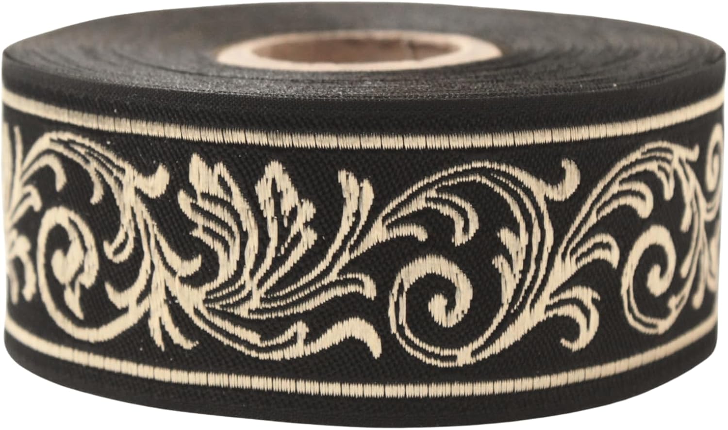 Jacquard Trim Ribbon – 1.37 Inch Wide Black Gold Roman Empire Acanthus Leaf Pattern, Decorative Woven Upholstery Trim for Sewing, Curtains, Costumes, Crafts & Home Decor CNK38