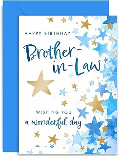 Birthday Card for Men - Special Happy Birthday Card for Brother in Law - Blue and Gold Foil Birthday Gift for Brother in Law - Modern Traditional Birthday Card for Him | Blank Inside