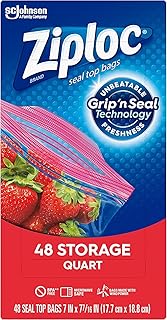 Quart Food Storage Bags, Grip 'n Seal Technology for Easier Grip, Open, and Close, 48 Count