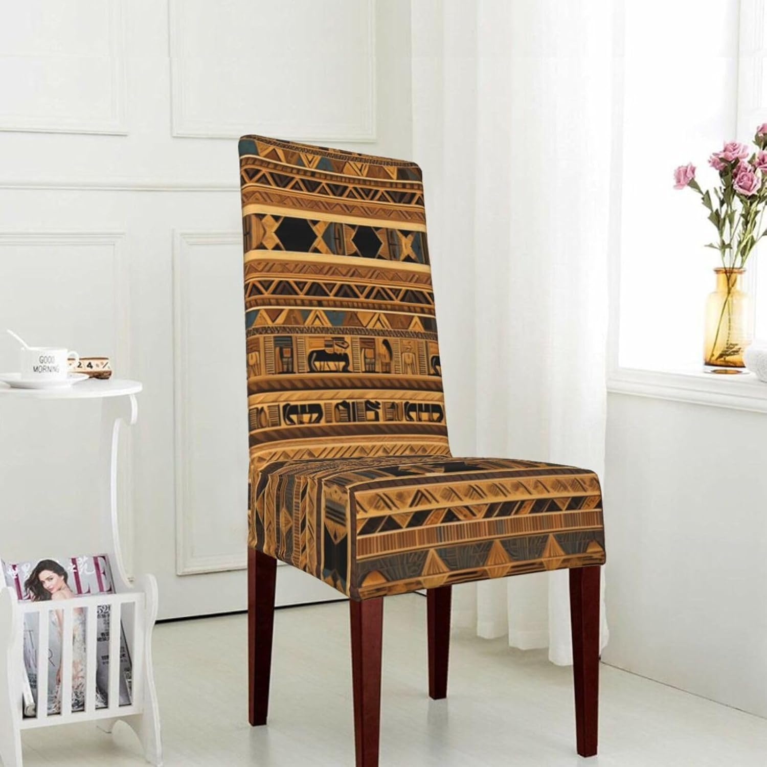 Egyptian Frescoes Prints Protection Cover for Dining Chair - Stretchable Chair Throw Covers for Dining Room, Hotel Event Party