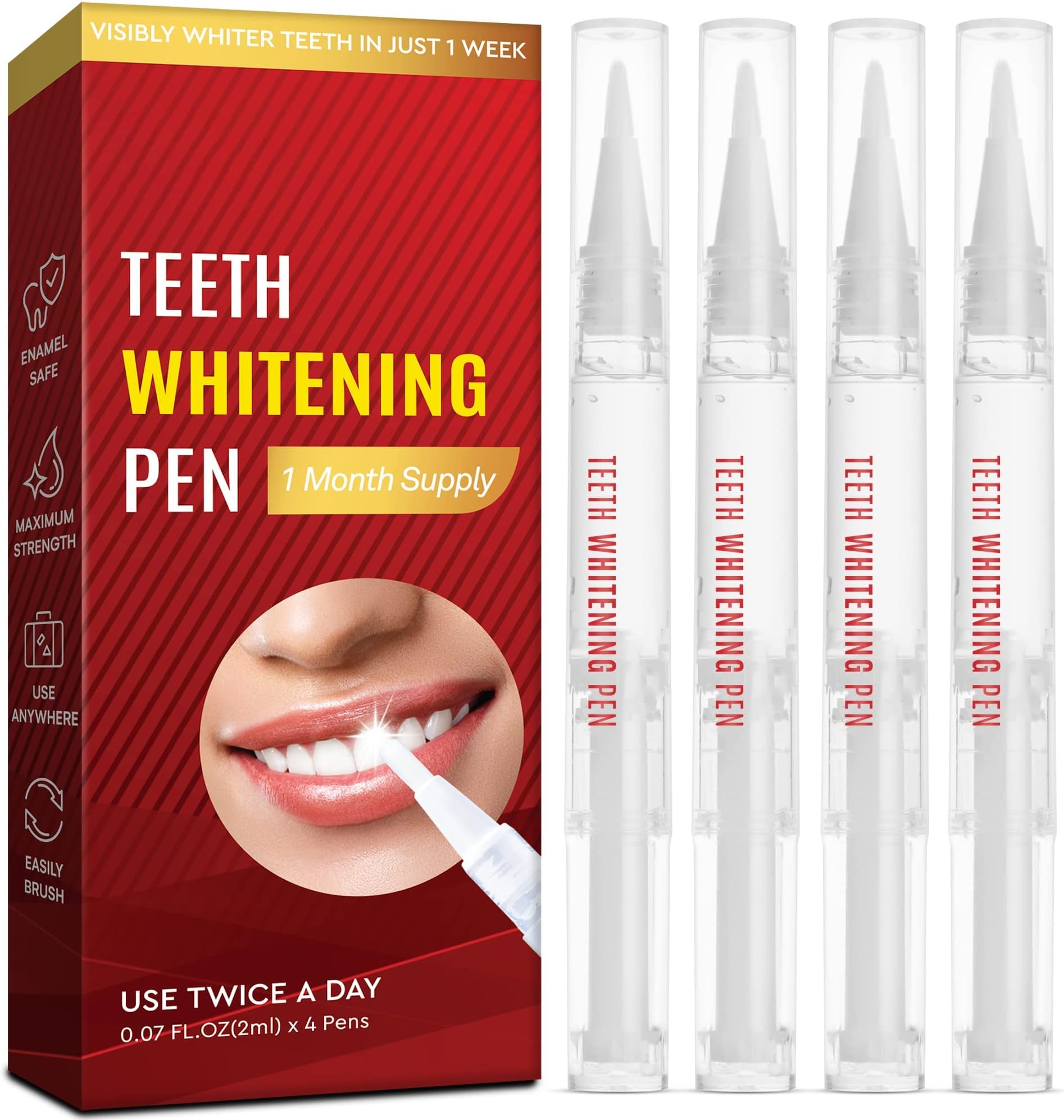 Teeth Whitening Pen 4-Pack, Brighten Your Smile in Just 1 Week with Tooth Whitening Pens – Fast, Gentle, Enamel Safe 35% Carbamide Peroxide Whitening Gel for White Teeth in Mess Free Applicator Pens