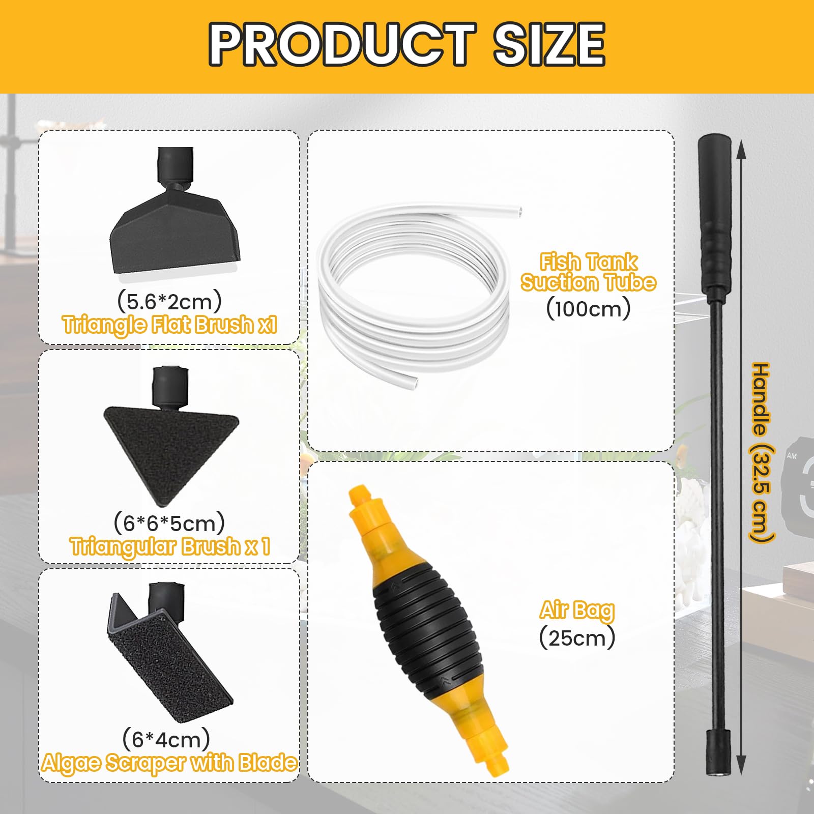 Multifunctional Fish Tank Cleaner & Gravel Cleaner Kit, Aquarium Siphon Vacuum Pump with 1m Hose, Air Bulb & 2 Lock Caps - Image 2