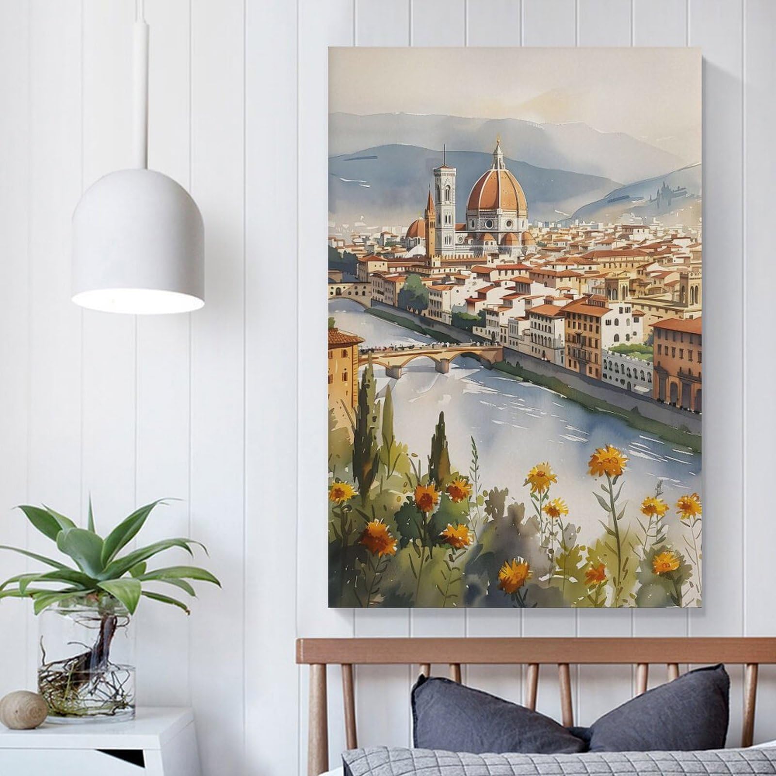 Florenz Aquarellgemälde Italien Reise Wandkunst Florenz Stadt Poster Aquarelldruck Reisegeschenk Heimdekoration ungerahmt 60 x 90 cm