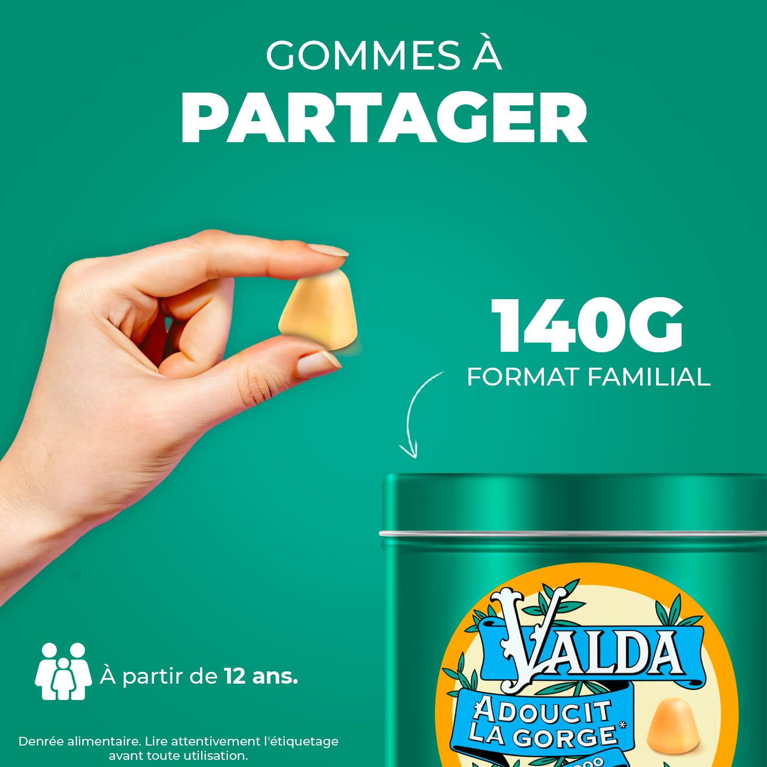 Valda Gommes Sans Sucres avec Edulcorants Goût Miel Citron Adoucit la gorge 140 g