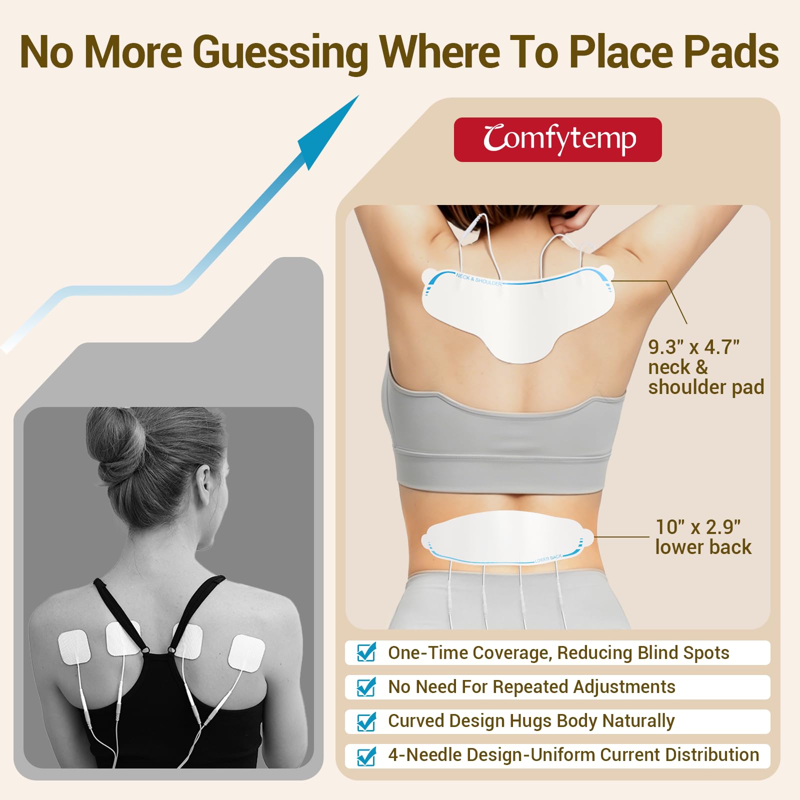 Comfytemp TENS Unit with Specialized Pads for Lower Back & Neck Shoulder Pain Relief, Easy-to-Use TENS Unit Muscle Stimulator with Large Display, Portable Dual Channel TENS Machine with Carrying Case — Amazon image 3