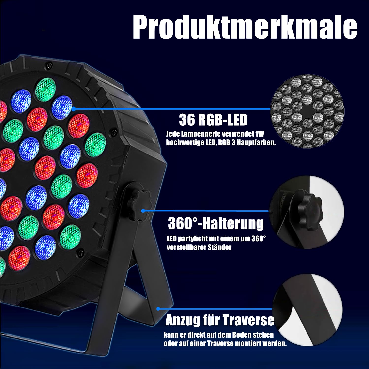 Par Licht Bühnenlicht, 36 LED RGB Partylicht Strahler Discolicht DMX Scheinwerfer mit Fernbedienung 4Modi Light für Bar, Bühnen, Party, DJ, Halloween, Weihnachten - 8Packs