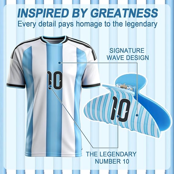 World Cup Merch Gifts Set: Sky Blue Stripe No.10 Hair Clip, World Cup Jersey Keychain & Argentina Flag Tattoos, Soccer Fan Accessories for Women World Cup Party Favors & Game Day Outfit 2026