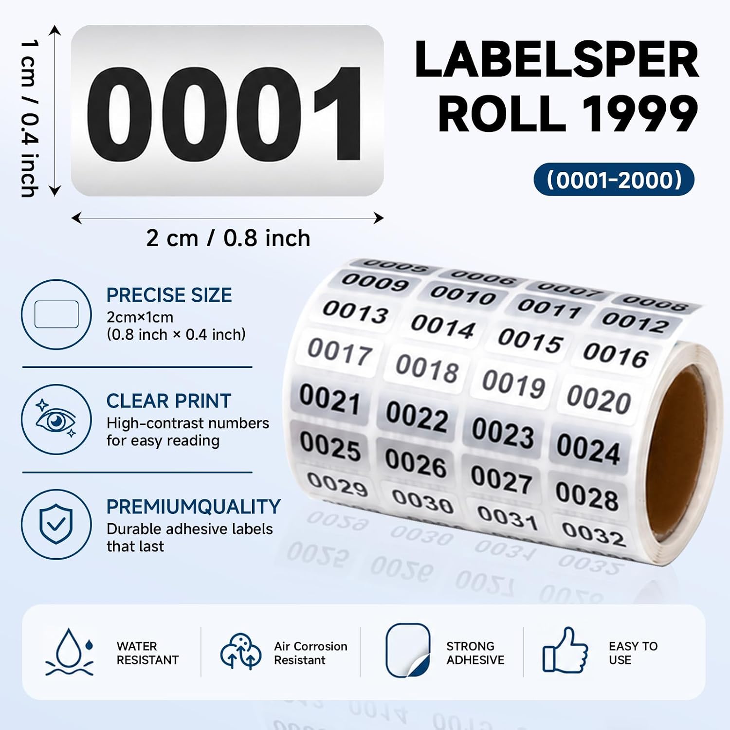 4 Rolls 0001-2000 Inventory Numbered Stickers Labels Self Adhesive Waterproof Yellow Red Blue Green Silver Multi-Color Indoor Outdoor Storage Classification Supplies 0.39 x 0.79 Inch