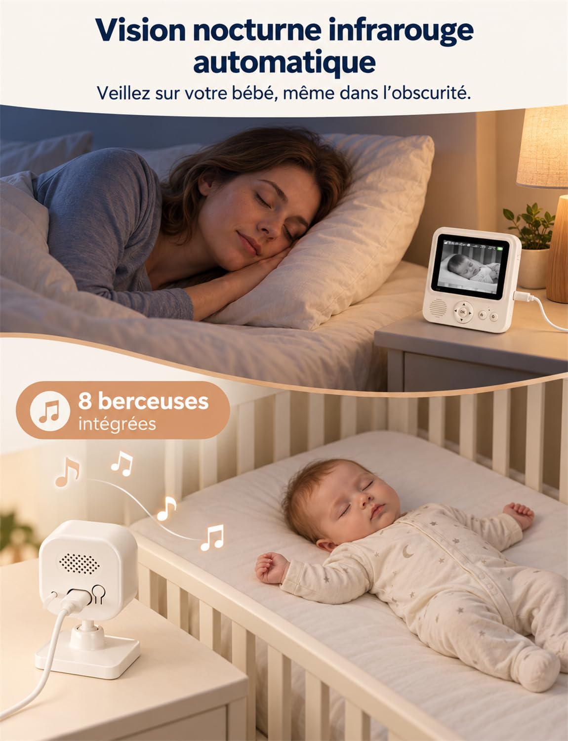 OBVHNUA Babyphone caméra sans WiFi, autonomie VOX Jusqu’à 96 h