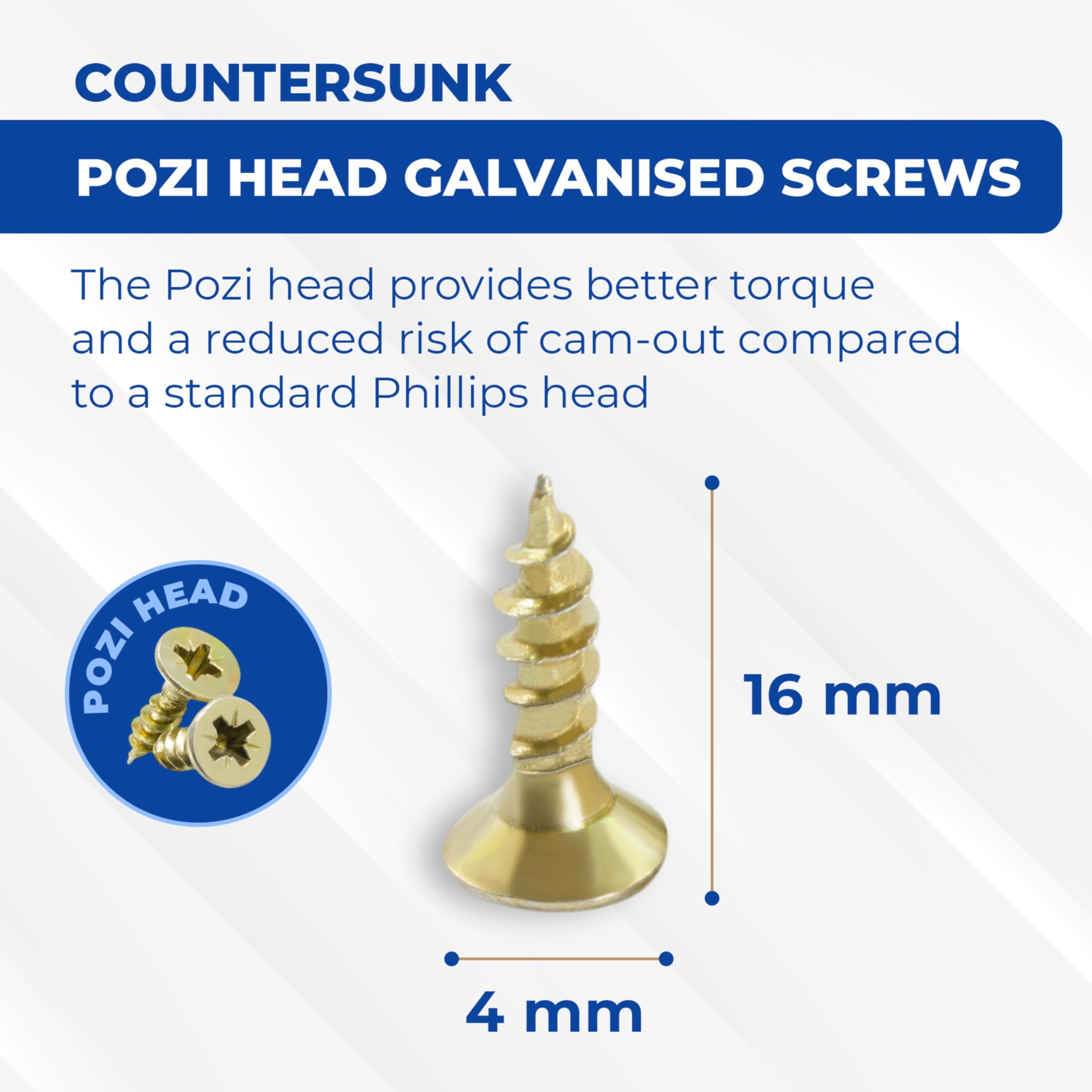 Galvanised Screws 4 x 16mm Screws (100pcs) With Pozi Drill Bit - Multi-Purpose Wood Screws in a Handy Storage Case - Image 4