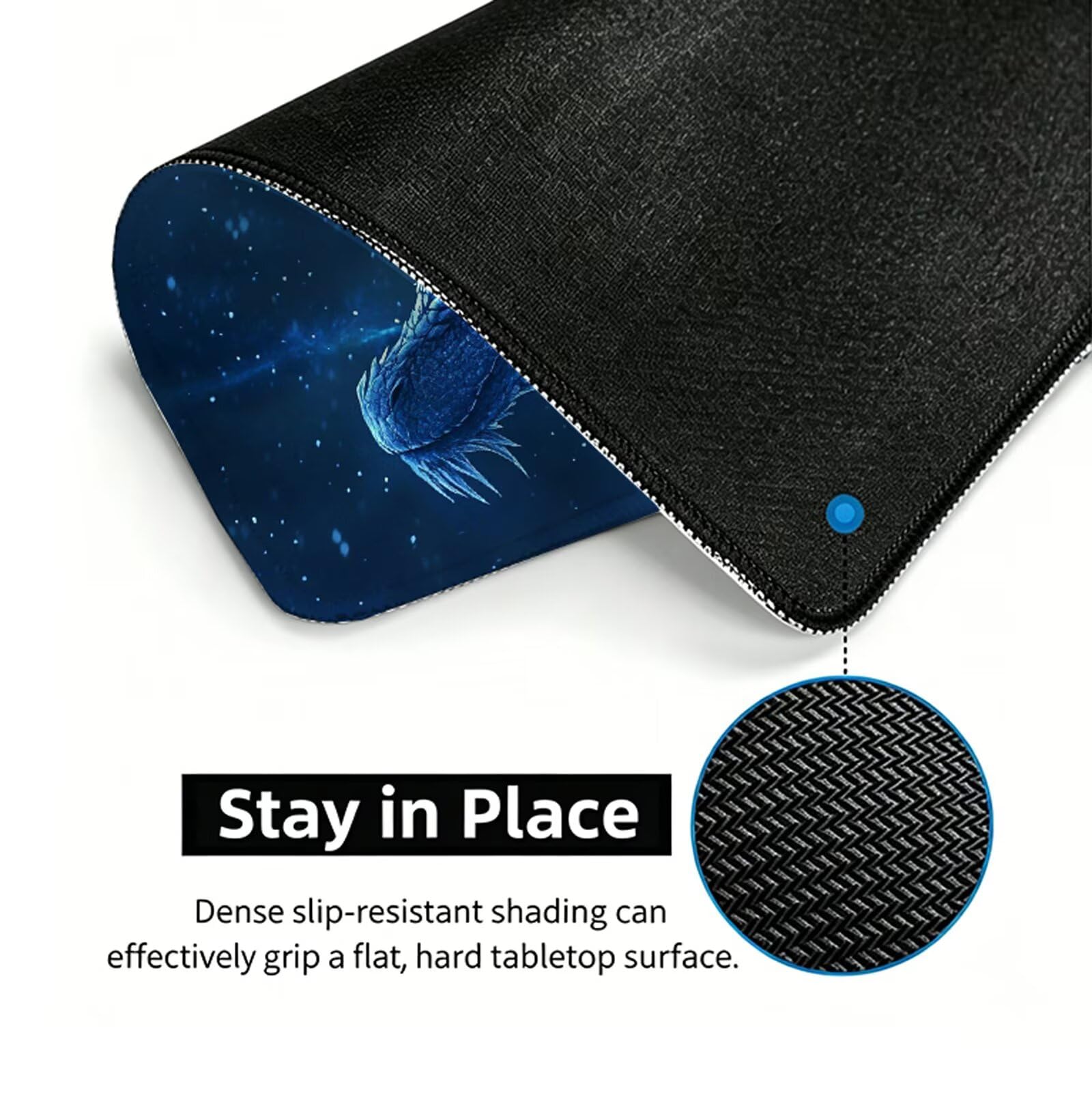 Tappetino Mouse Drago Tappetino Mouse XXL 150x80 cm Mouse Pad Blu Sottomano Scrivania Ufficio Grande, Mousepad Gaming Antiscivolo Impermeabile, Tappeto per Computer e Tastiera, Gamer, Regalo W6-883