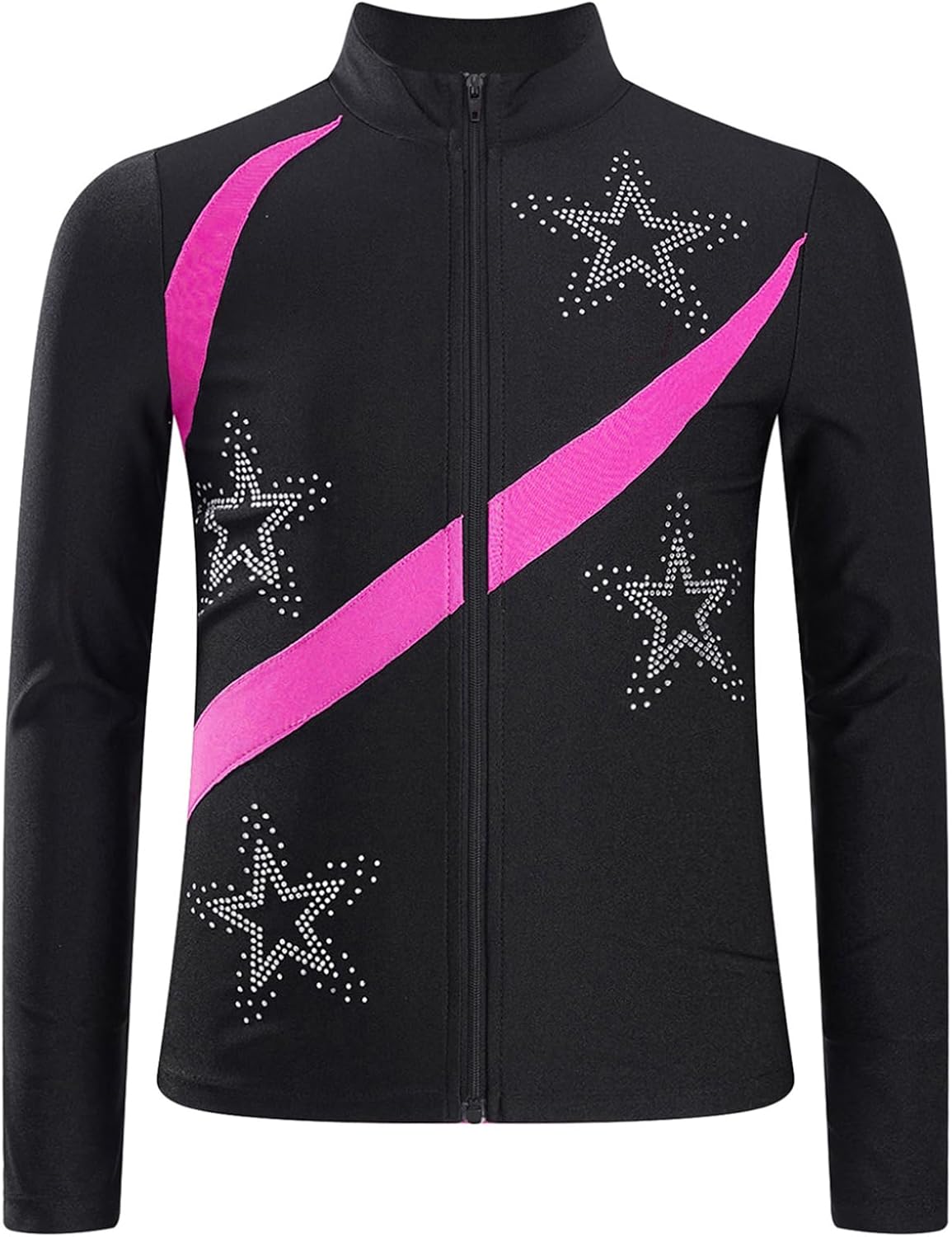 ACSUSS Girls Figure Ice Skating Training Jacket with Rhinestone Sparkly Long Sleeve Gymnastics Skating Training Tops