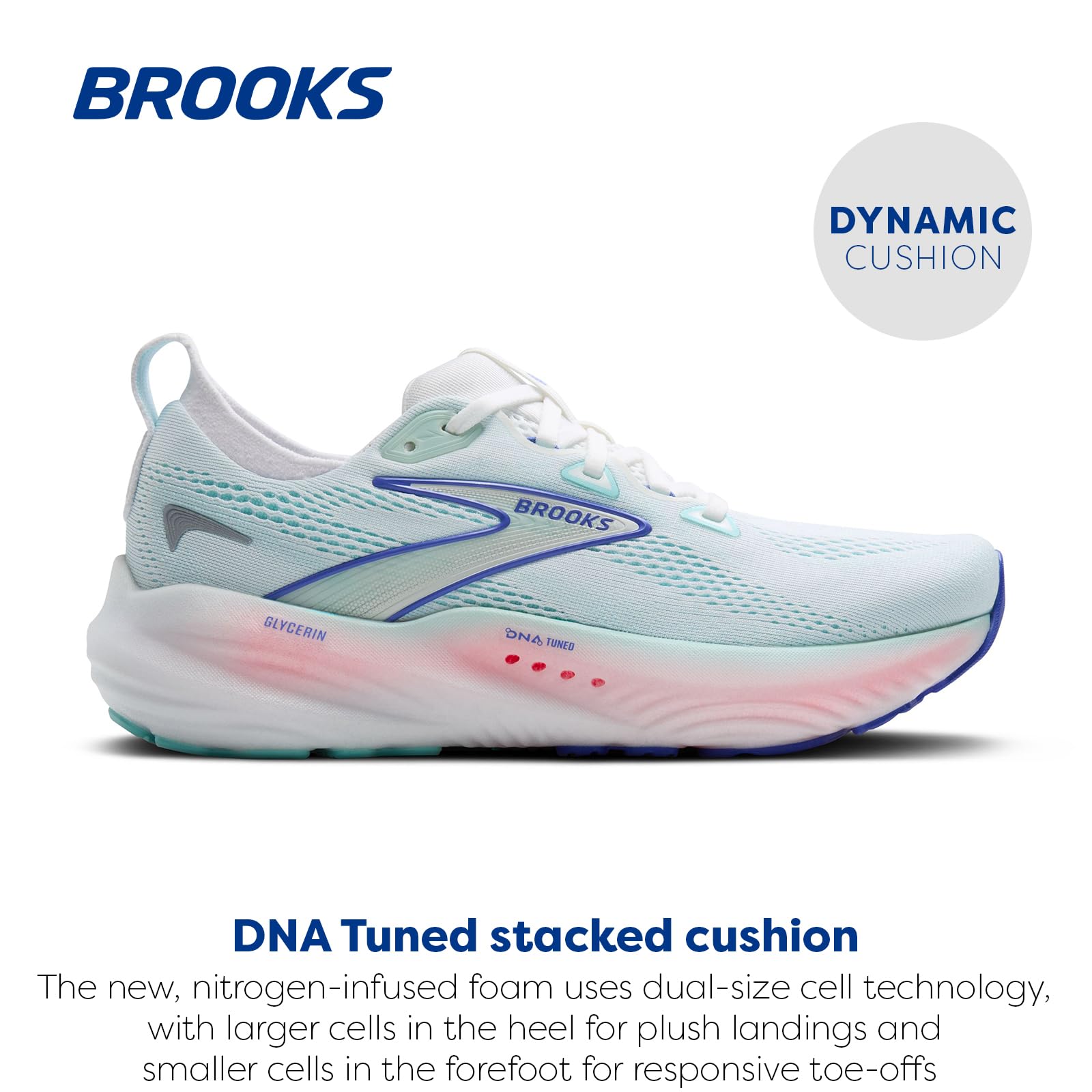 Brooks Women’s Glycerin 22 Neutral Running Shoe - White/Limpet Shell/Amparo Blue - 8.5 Medium