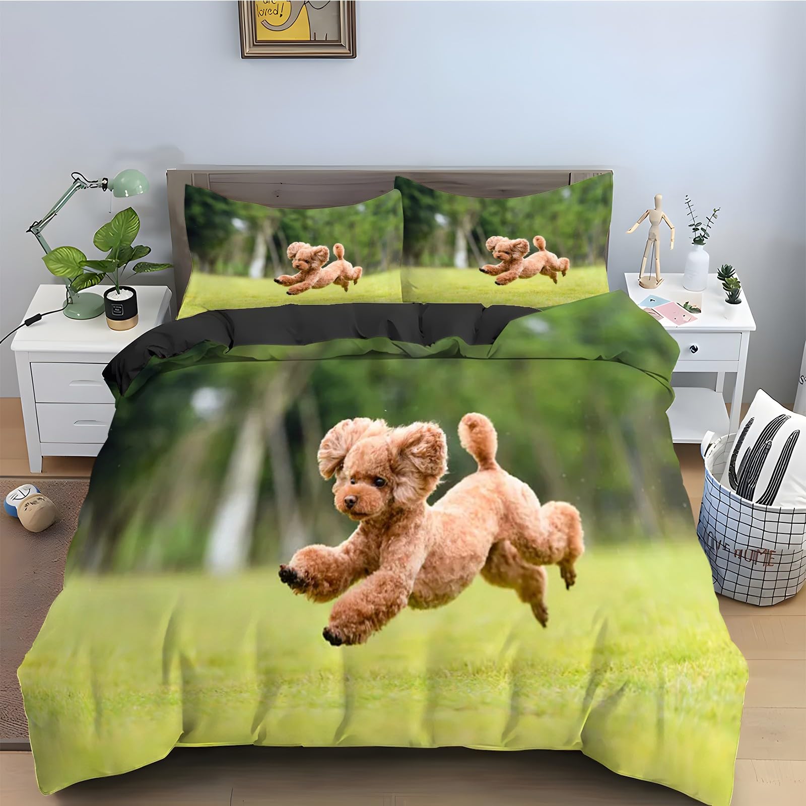 Housse de couette 90x190 fermeture éclair chiot pour un lit enfant facile à faire