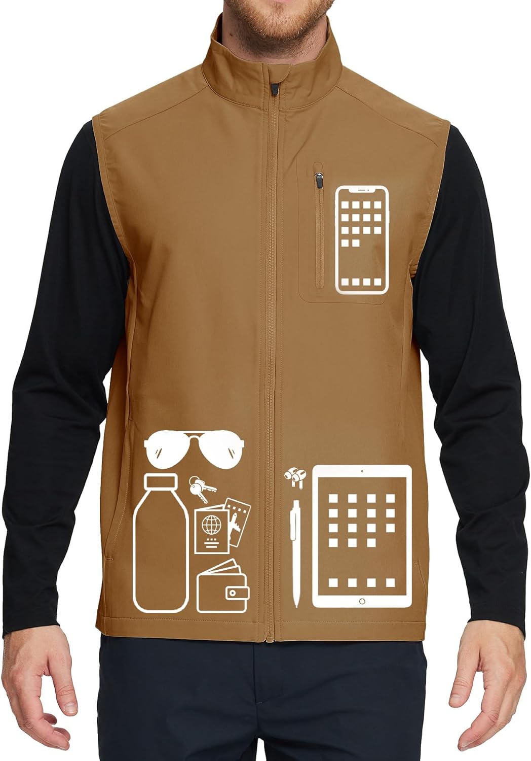 M MAELREG Mens Vests Outerwear Windproof Lightweight Softshell Vests Zip Pockets Sports Sleeveless Jacket Golf Vests for Men - Image 5