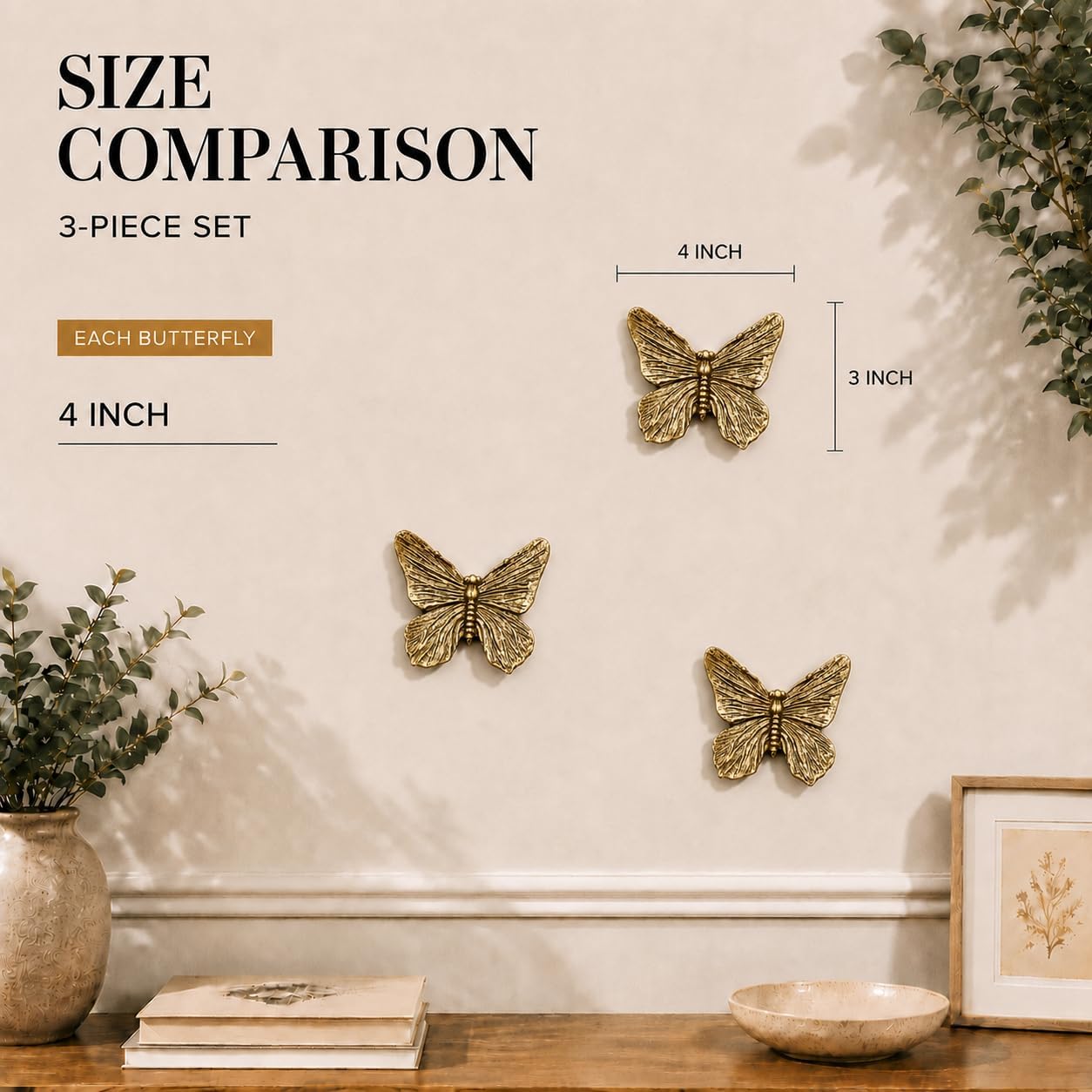 3D Butterfly Wall Decor art for Home Bedroom Set of 3 (Antique Copper)