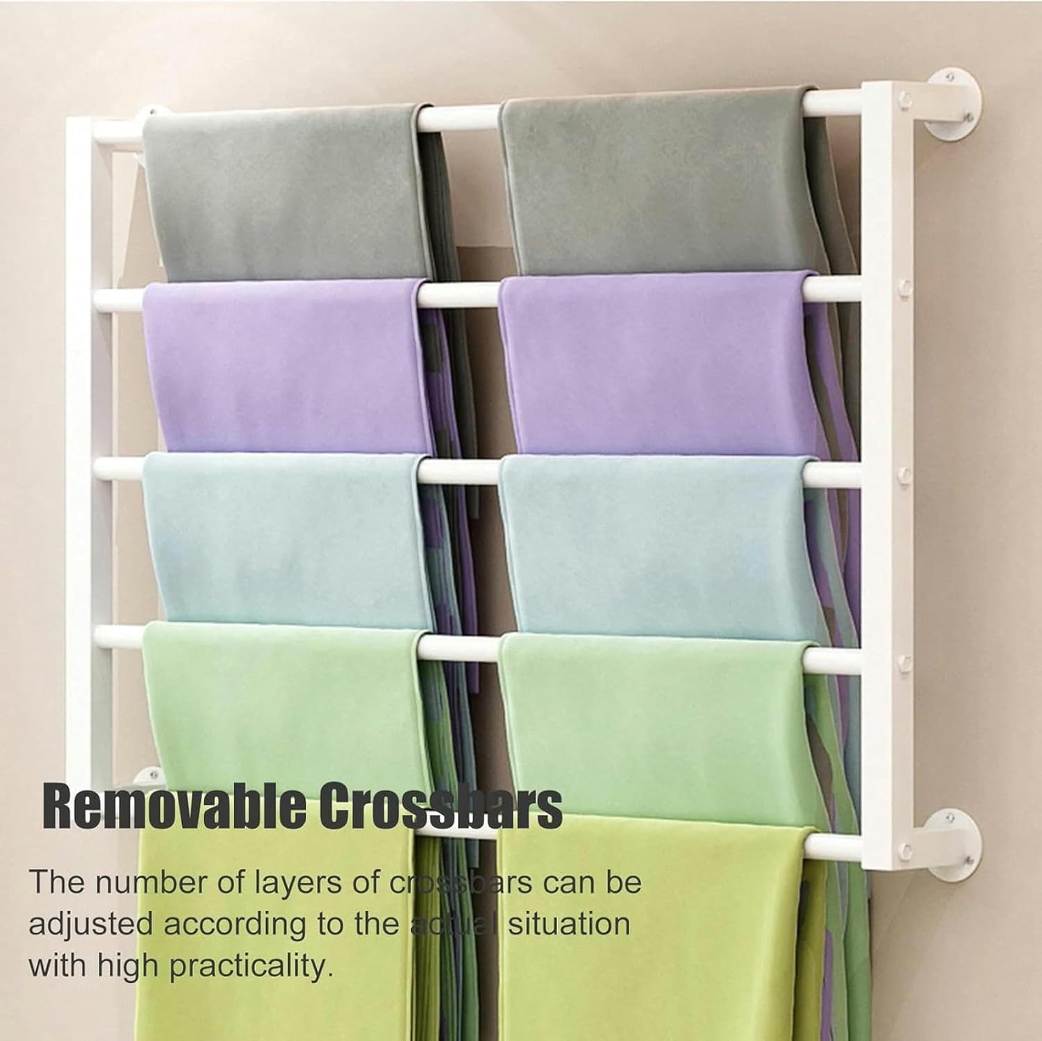 Wall Mounted Metal Scarf Rack Stand, Modern 10 Tier Hijab Holder Organizer with Removable Crossbar, Clothing Store/House, Space Saver~/