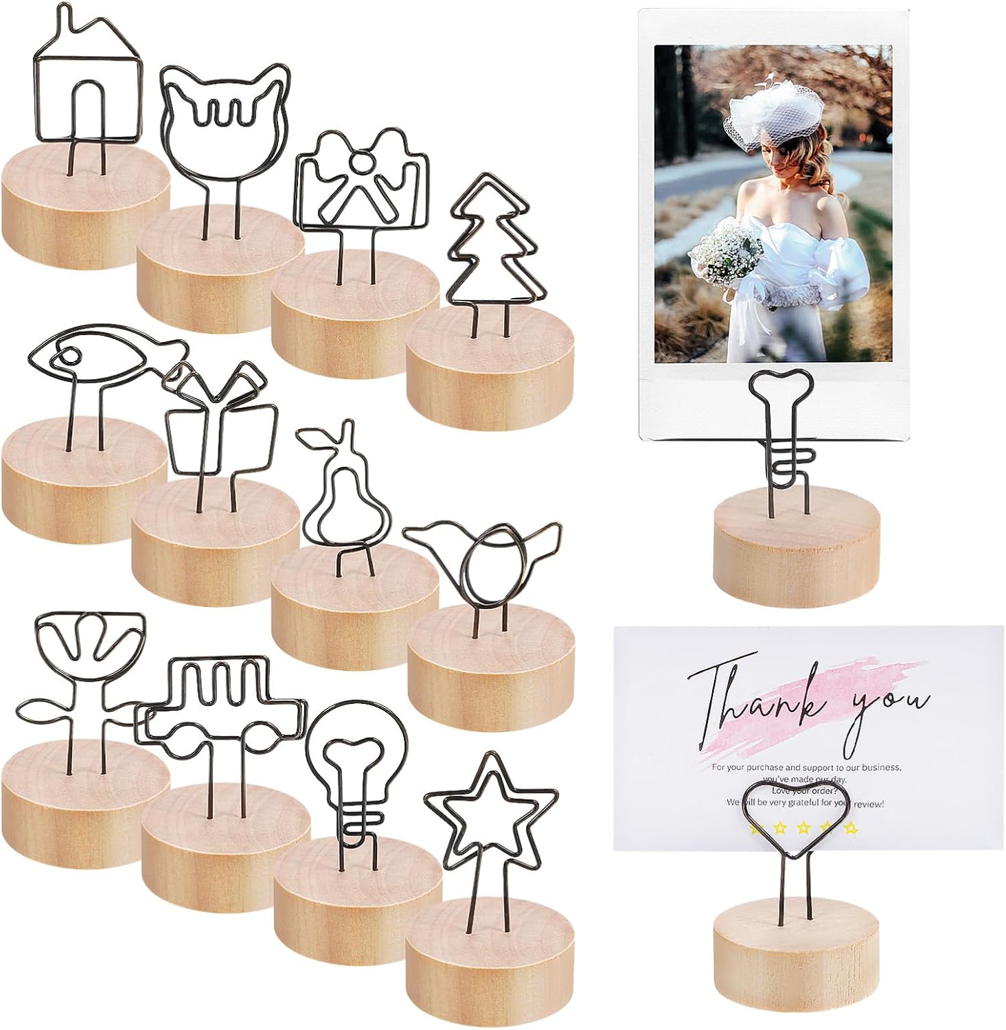 13pcs Wooden Holders Photo Clip Card Display Holders for Wedding Party Desk Decor