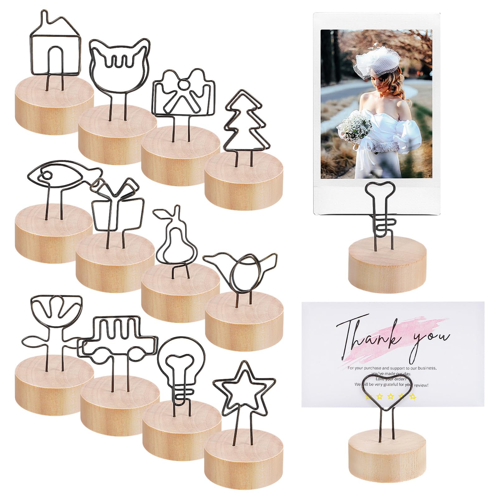 FUNOMOCYA 13Pcs Picture Holders with Clips Rustic Photo Display Stands for Weddings Parties Events Memo Card Holders for Tabletop Decoration