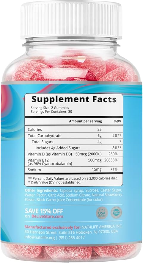 BeLive Hierro con Vitaminas D3 B12 para Energía Apoyo Inmune miniatura 2