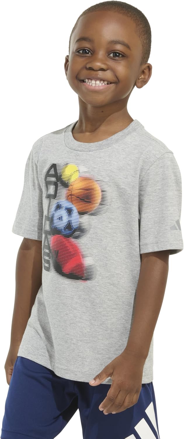 adidas Boys Short Sleeve Distortion Multi Sport Graphic Heather Tee Shirt - Image 4