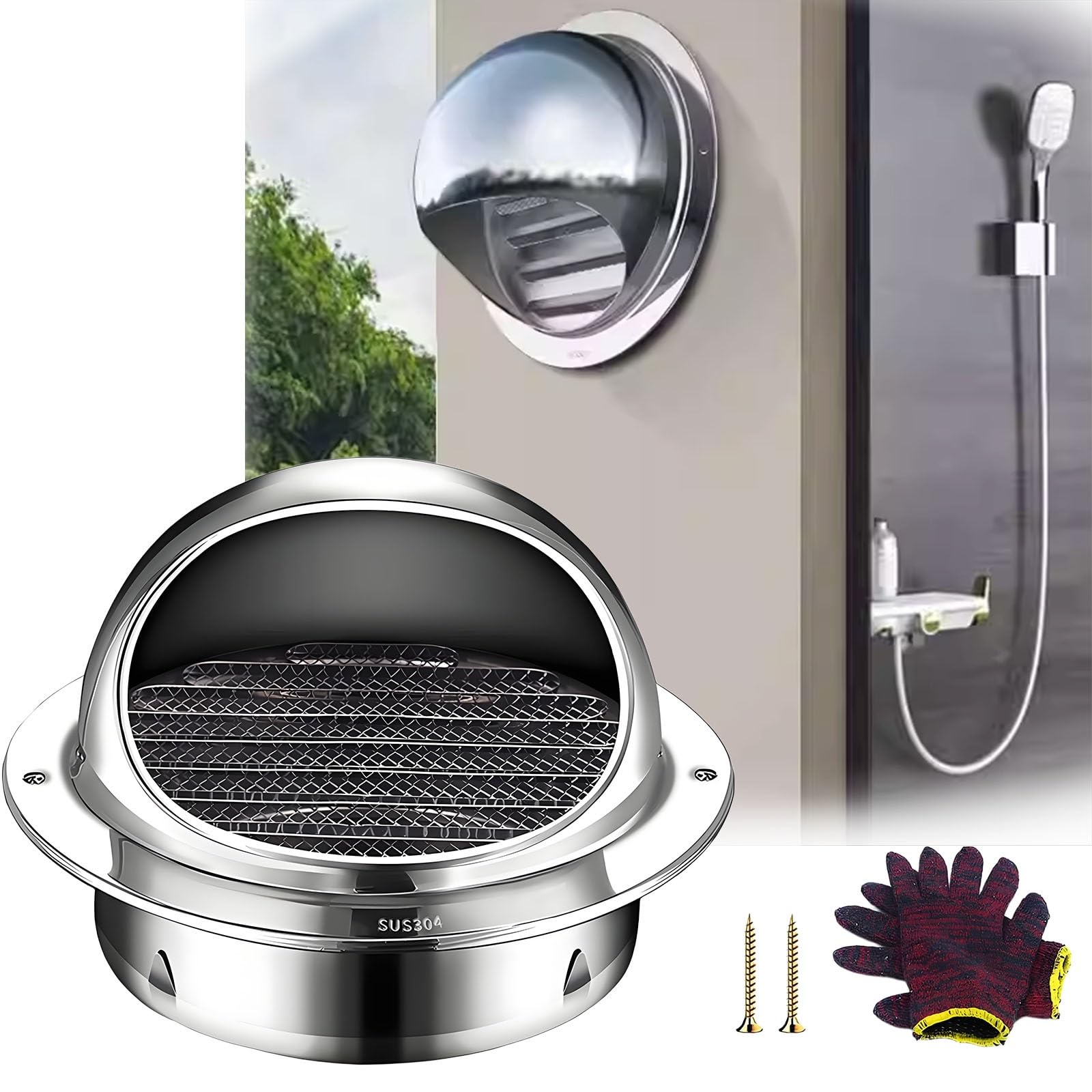 AMZBNEIDI Extractor Vent Cover Grille, Exhaust Air Vent Cover 304 Stainless Steel Bullnose Round Grill 50-300mm Bathroom Kitchen(7.9in/200mm)