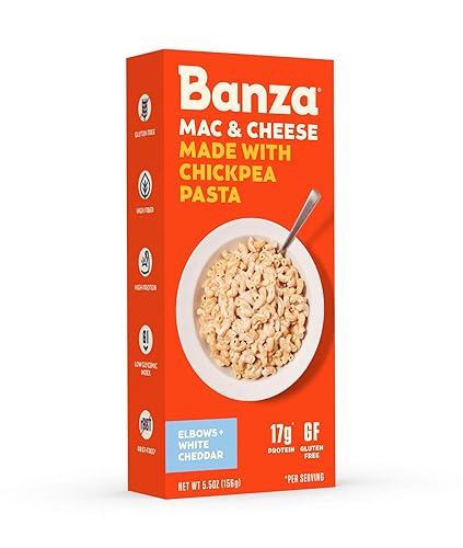 Banza Pasta de macarrones con garbanzos y queso cheddar blanco, 5.5 onzas - 12 por caja.