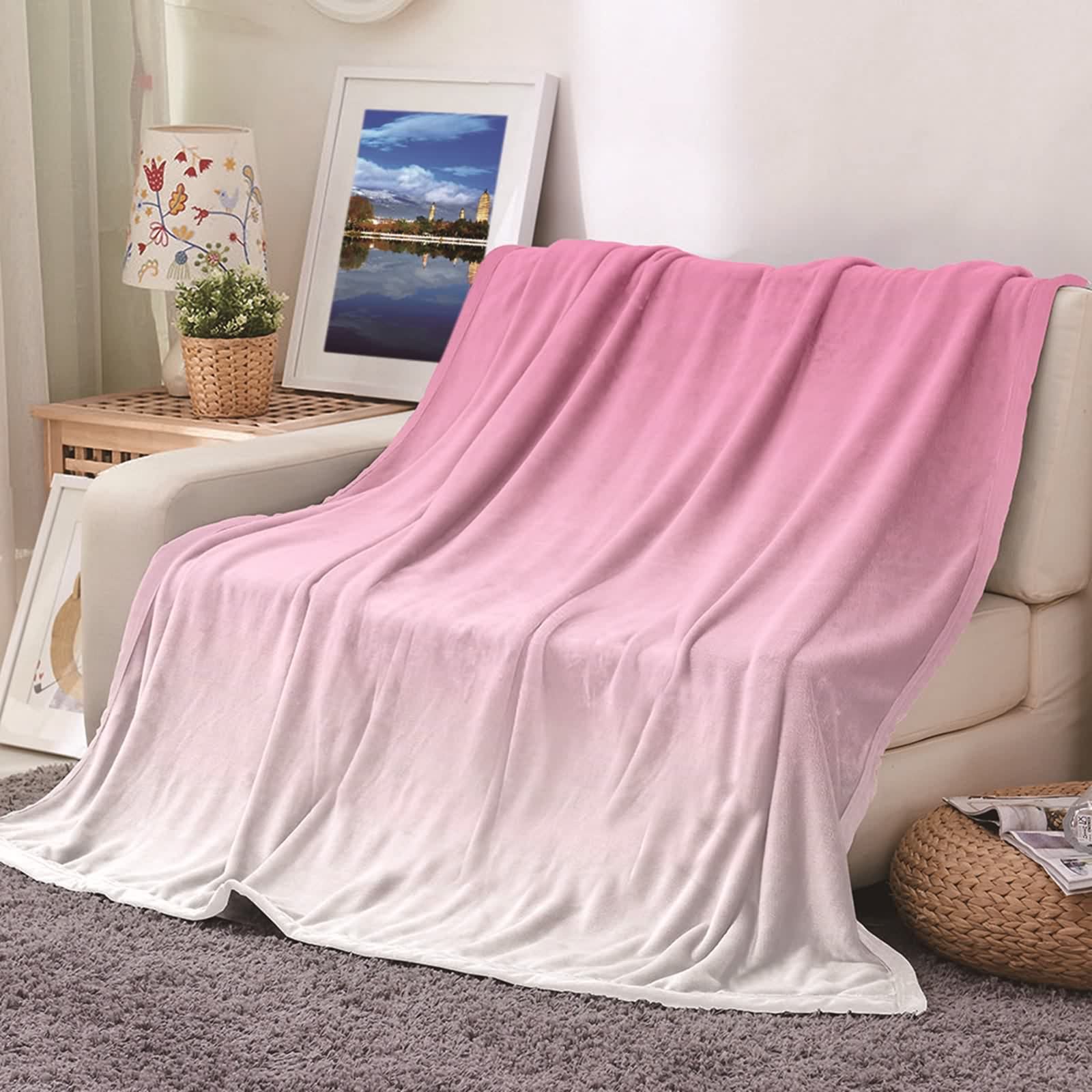 Plaid couverture polaire en flannel KnSam 100x150cm rose dégradé pour lit et canapé