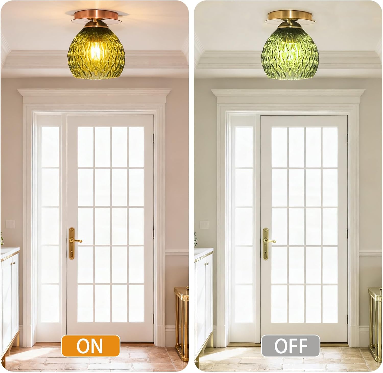 Semi Flush Mount Ceiling Light,Small Ceiling Light for Hallway, Foyer Light Fixtures,Close to Ceiling Light Fixtures,Green Light Fixtures(Pineapple Green 1-Light)