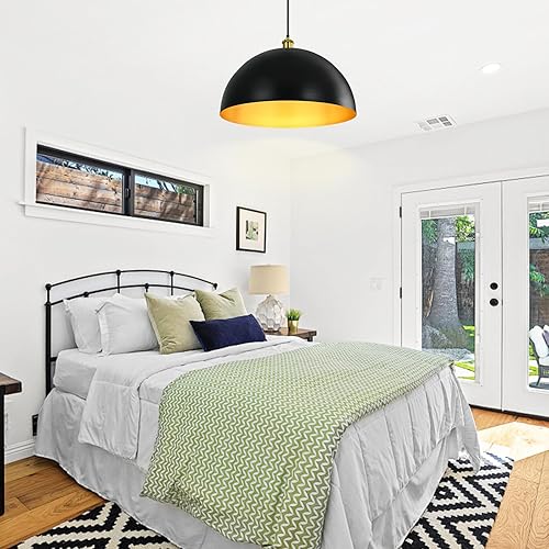 Miniatura 6 de Lámpara colgante de granja negra - Lámpara colgante de isla de cocina de 16 pulgadas, iluminación industrial de techo de cúpula para comedor, luz