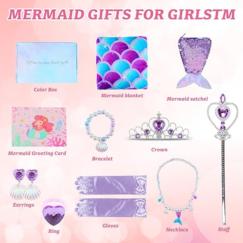 Miniatura 2 de Mermaid Gifts for Girls, Mermaid Tail Blanket Mermaid Jewelry Makeup Set for Girls 3 4 5 6 7 8 9 10 11 12 Years Old