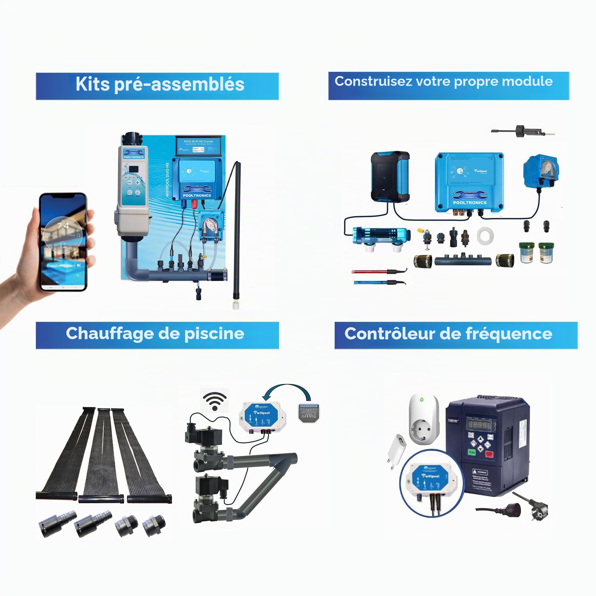 DIY Chlore WiFi – Traitement Automatique de l’Eau avec système de Dosage de Chlore et pH pour Piscine et Spa – KIT À Monter SOI-MÊME avec WiFi (Interrupteurs de débit et de Niveau)