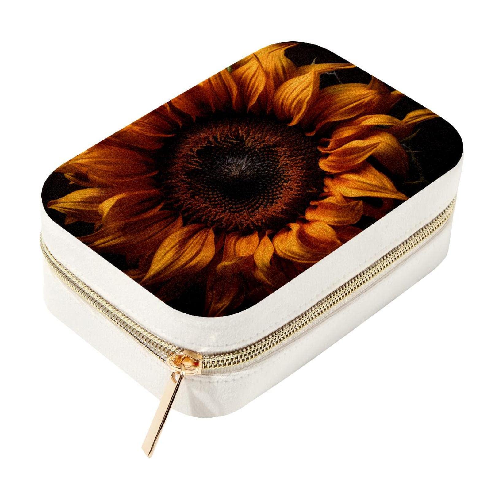 Boîte de rangement bijoux velours tournesol zippée 15cm