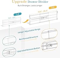 Vista 8 de Vtopmart 10 Pack 6" Tall Upgrade Drawer Dividers for Big and Deep Drawer, 12.8"-22.3" Adjustable Expandable Dresser Drawer Organizer, Clear Plastic