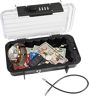 Tragbarer Tresor mit Zahelncode, Wasserdichte Mini Tresor Zahlenschloss Reise-Safe-Box mit Anti-Diebstahl-Drahtseil und transparentem Deckel für Strand, Camping, Fitnessstudio, Büro, Hotel