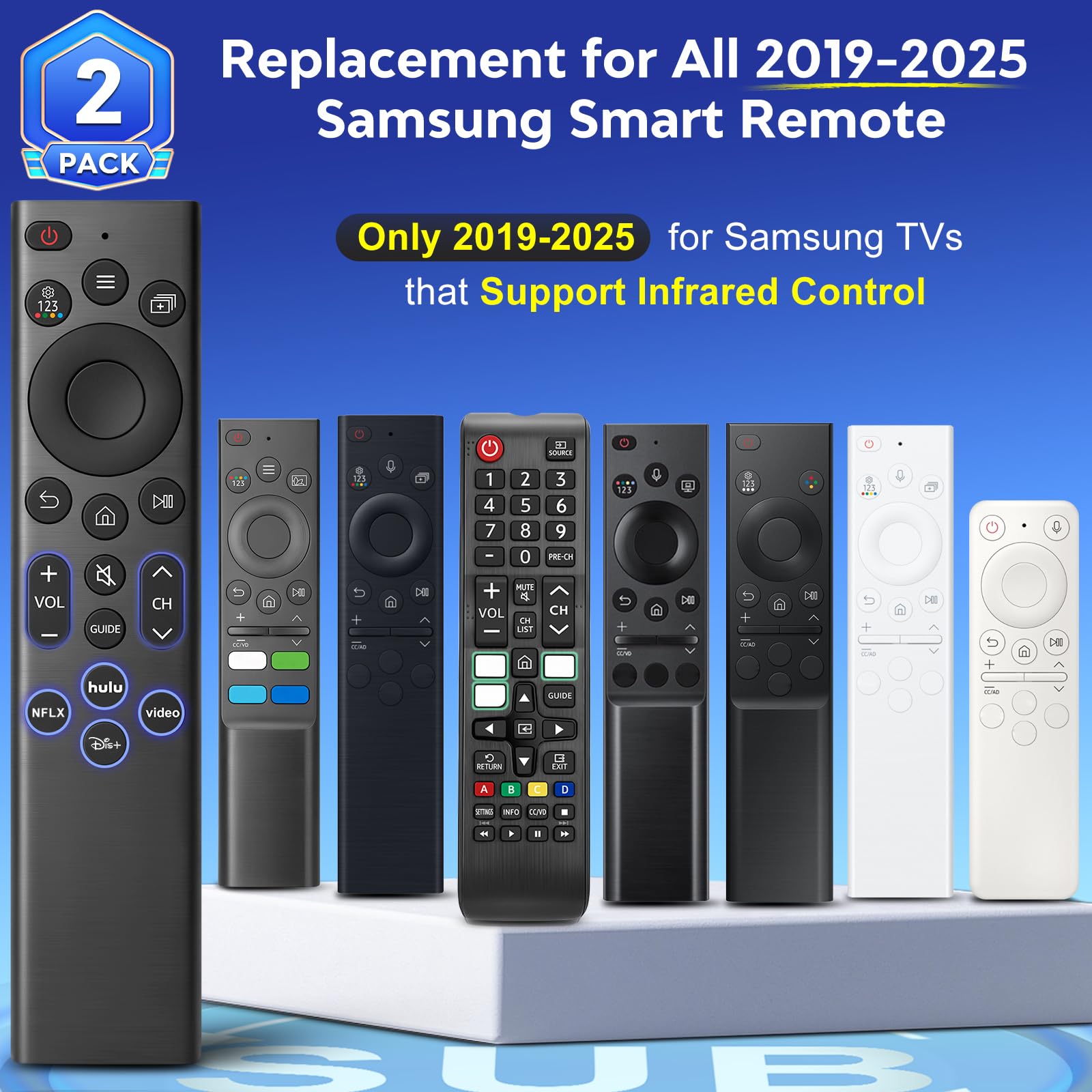 Paquete de 2 unidades de repuesto para Samsung-Smart-TV, control remoto universal BN59-01385A compatible con Samsung Frame Curved Neo QLED 4K 8K UHD Smart Monitor
