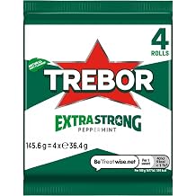 Trebor Extra Strong Peppermint Mints, 4 Rolls Pack | Refreshing Peppermint Flavor | Pocket Size Mint Rolls | Long Lasting Freshening