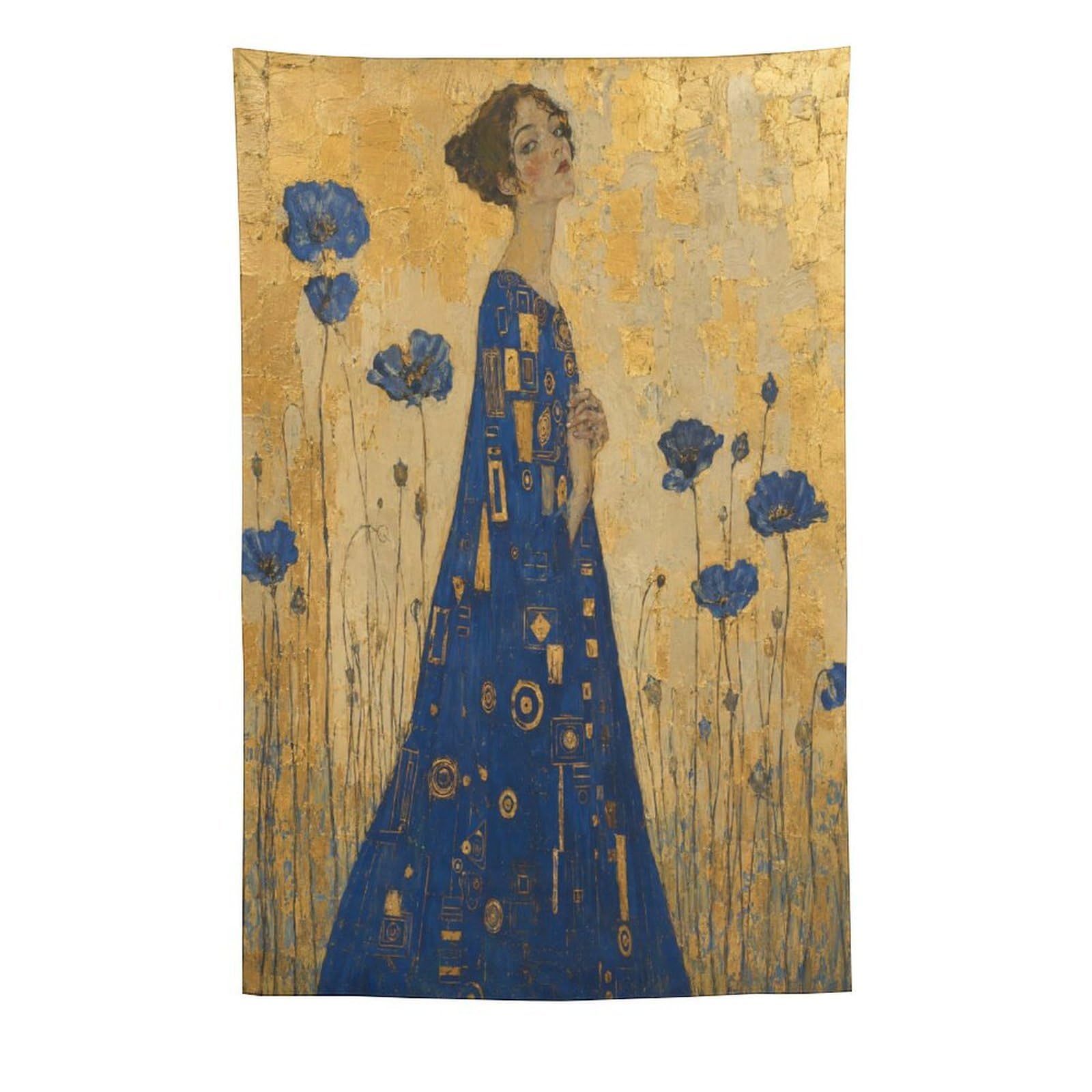 W7C8U2X3 Woman in Blue Floral Dress Wall Tapestry, Art Nouveau, Office