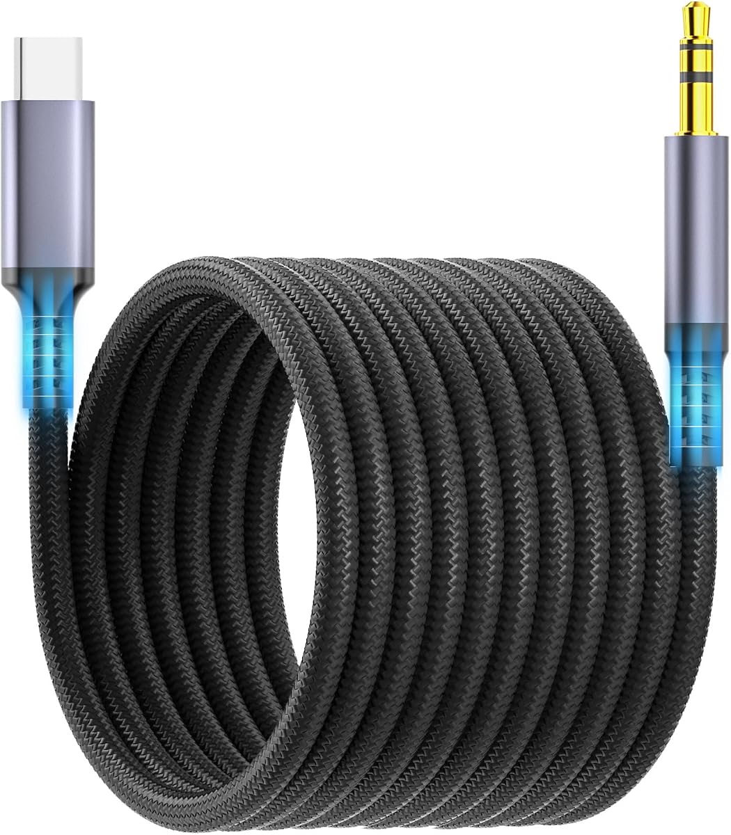 Aux to USB C, USB C to 3.5mm Audio Jack Cable 4.3 ft, Type C to Headphone Cord Car Aux Cable,Compatible for iPhone 16 15 iPad Pro Max, Samsung Galaxy S24 S23 S22 S21 Pixel 4 5, Speakers Black