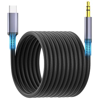 JHAOUS Aux to USB C, USB C to 3.5mm Audio Jack Cable 4.3 ft, Type C to Headphone Cord Car Aux Cable,Compatible for iPhone 16 15 iPad Pro Max, Samsung Galaxy S24 S23 S22 S21 Pixel 4 5, Speakers Black