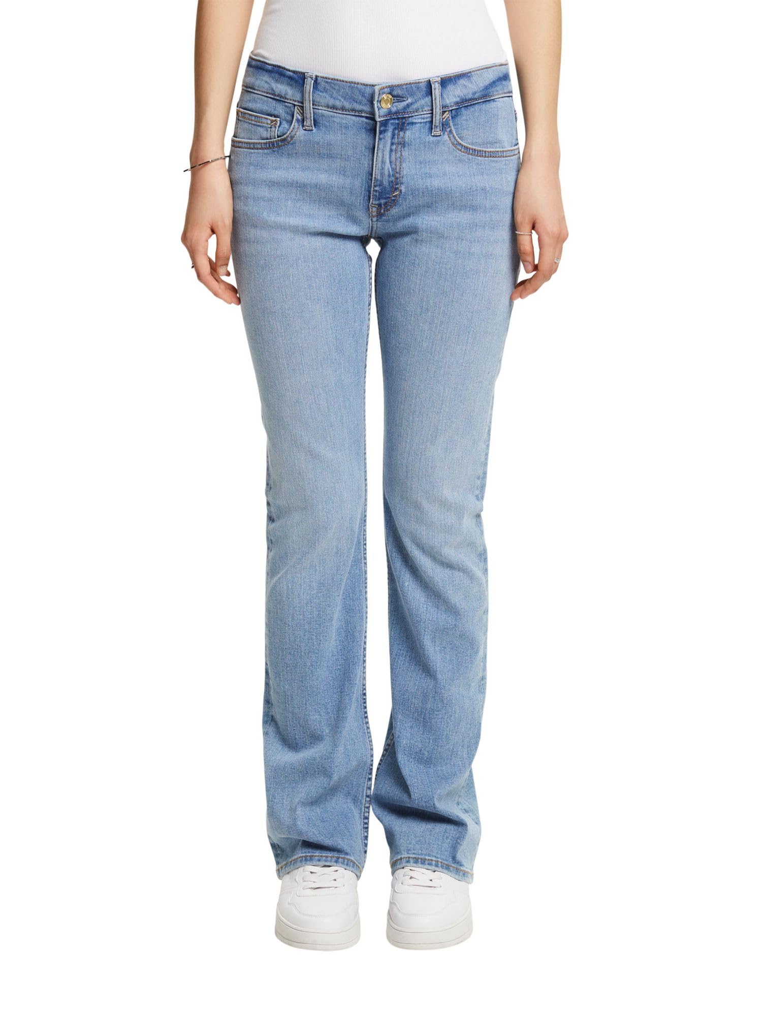 Jeans Femme ESPRIT 994ee1b311 - Coupe Droite En Denim Stretch - Taille Avec Passants Et Fermeture éclair