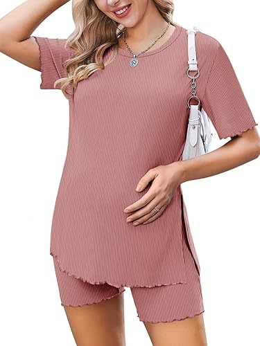 Ekoauer Women 2 Piece Maternity Pajamas Set Lightweight Pregnancy Outfit
